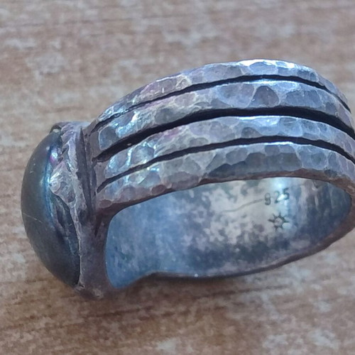 Unisex Handmade 925 Silver Ring with Hematite, 14g