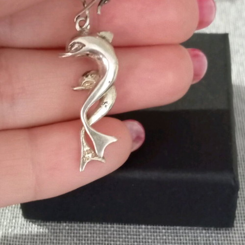 Silver solid 925 dangling earrings new, 4.5 cm length