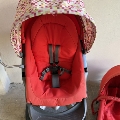 Stokke Baby Stroller 2-in-1 with Carrycot, like new, red