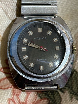 Chaika mechanical wind-up Soviet watch used, silver
