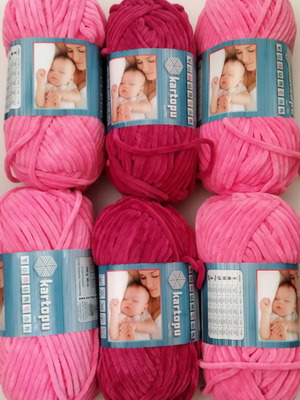 Kartopu Yumurtcak velvet knitting yarn set of 6, new, pink and fuchsia