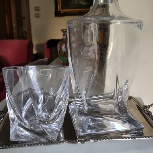 Bohemia Quadro whiskey set with decanter, glass and silver-plated tray
