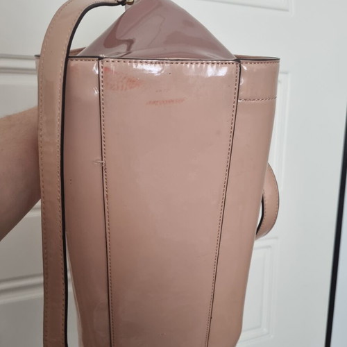 Nine West satchel bag used, nude beige with glossy finish