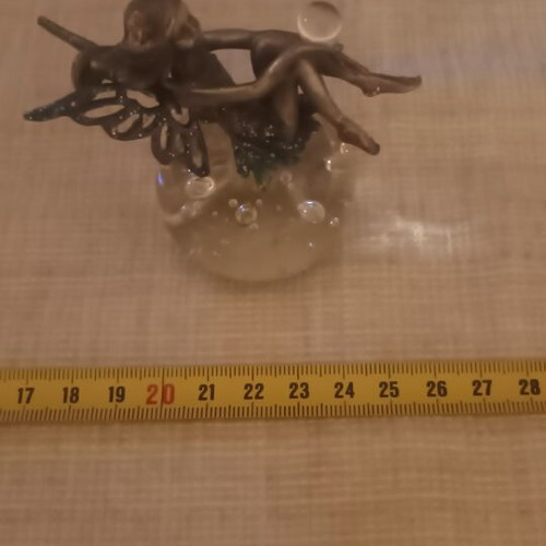 Pewter fairy on bubbled glass ball like new, collectible