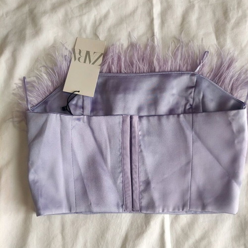 Zara satin lilac crop top with feathers new, size S