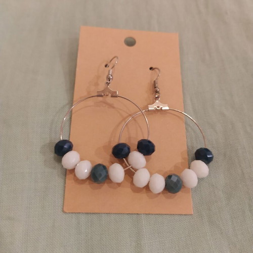 Hoop earrings new with white and petrol faceted beads