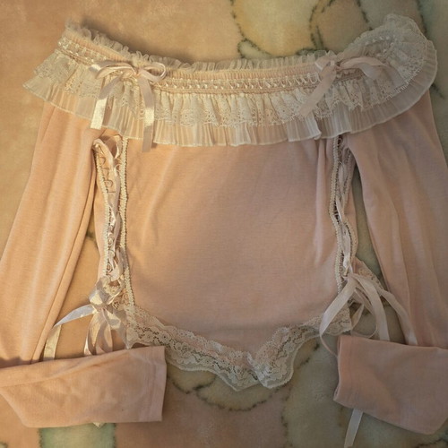 Kawaii Lolita Top with Ribbons and Lace like new, Shein, pink, XS