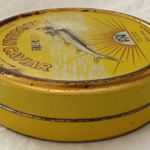 Empty collectible Osietra caviar tin used