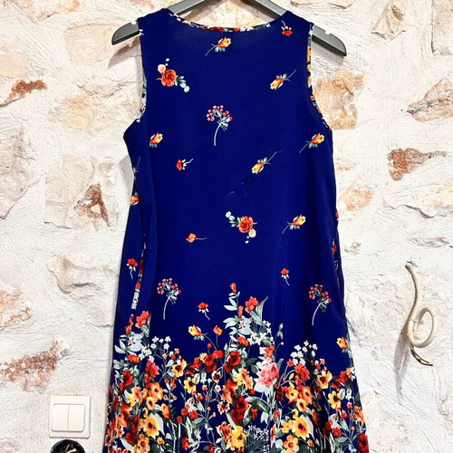 Emery Rose Blue Floral Midi Dress, Size S, Sleeveless