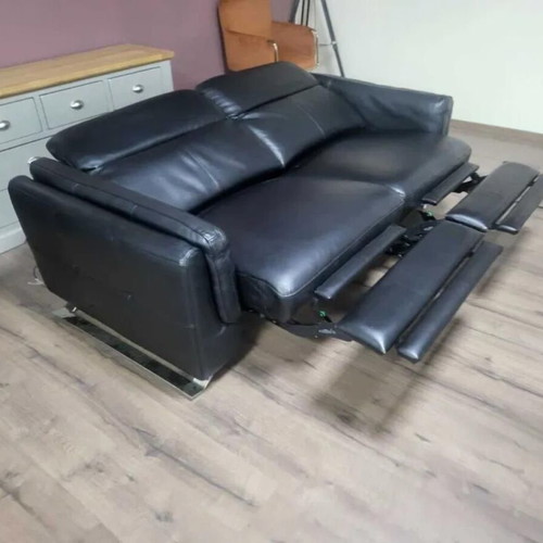 Black leather three-seater sofa with electric relax mechanism Sandro new