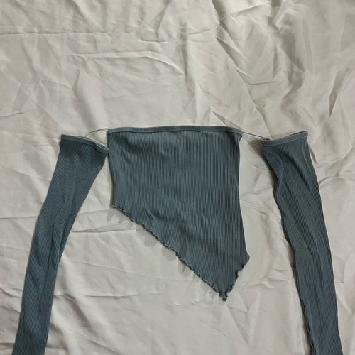 Bershka ribbed top with integrated sleeves like new, green turquoise XS