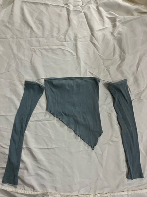 Bershka ribbed top with integrated sleeves like new, green turquoise XS