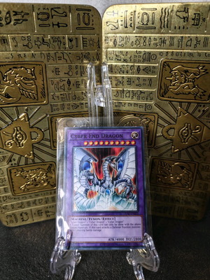 Cyber End Dragon YuGiOh card used with sleeve