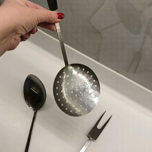 Cooking utensils new, slotted spoon, large spoon and forks