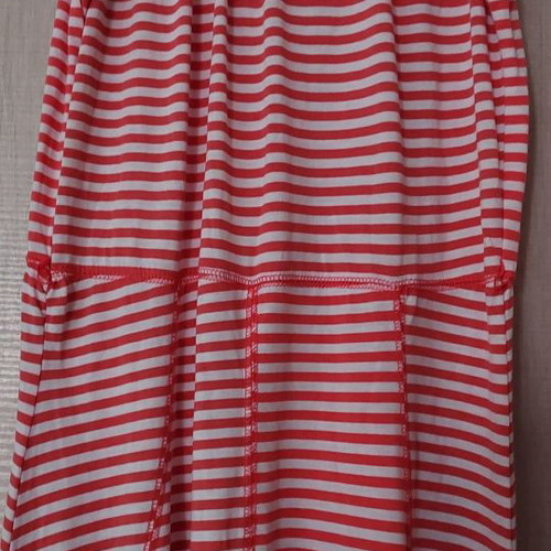 Cotton striped maxi dress orange-white used, with thin straps