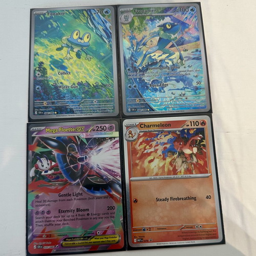 Pokémon cards like new, Froakie, Frogadier, Charmeleon promo, Mega Floette ex