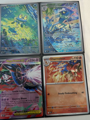 Pokémon cards like new, Froakie, Frogadier, Charmeleon promo, Mega Floette ex