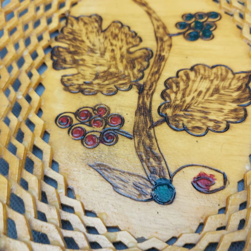 Old beautiful wooden plate basket fruit bowl used