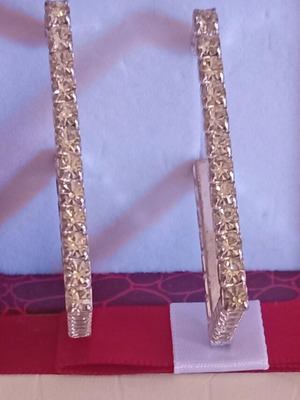Rectangular silver hoop earrings with rhinestones, like new