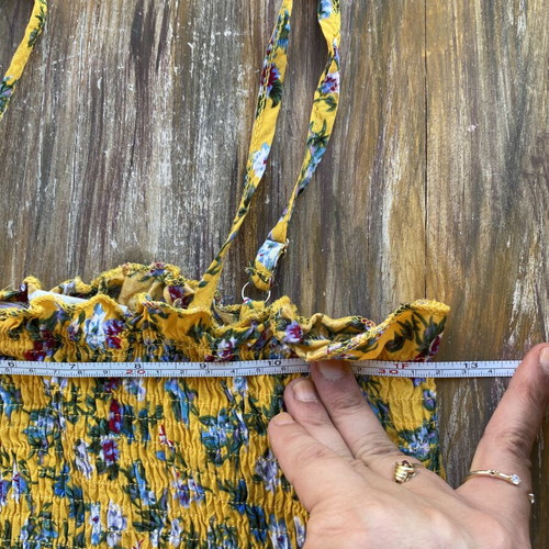Zeva cotton floral dress yellow used, elastic top, S/M