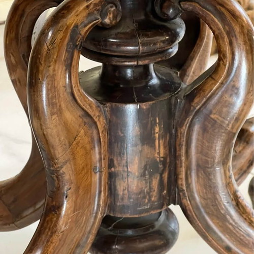 Antique table used, folding, solid walnut with storage space