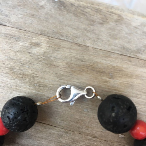 Handmade necklace new with lava, coral and pearl