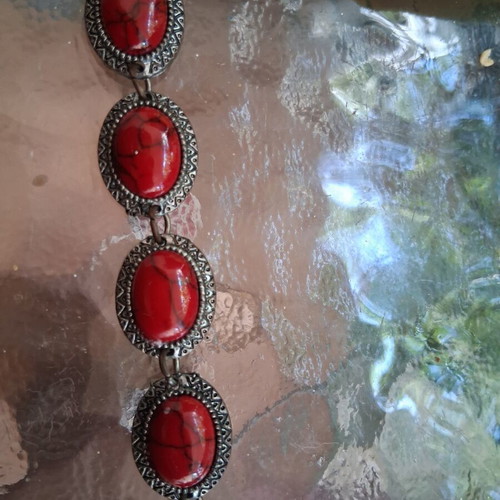 Boho bracelet with red oval stones, Vintage Atelier