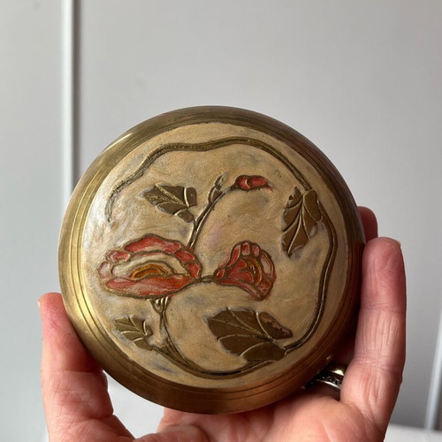 Vintage brass trinket box used, Art Nouveau style, made in India
