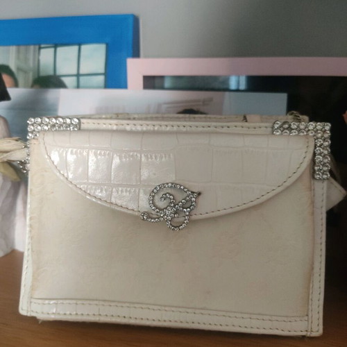 Vintage Blumarine shoulder bag used, white croco with crystals