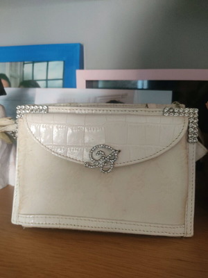 Vintage Blumarine shoulder bag used, white croco with crystals