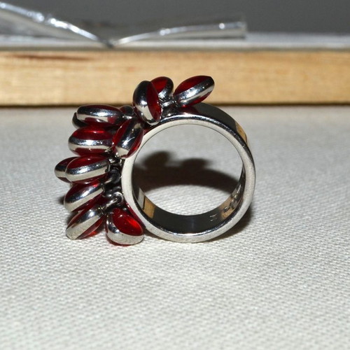 Women's stainless steel ring with hearts, new, red and silver