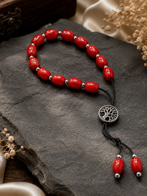 Handmade Komboloi ZA021 with Tree of Life in Red Resin