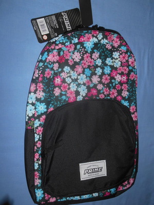 Prime school backpack new with flowers black and pink