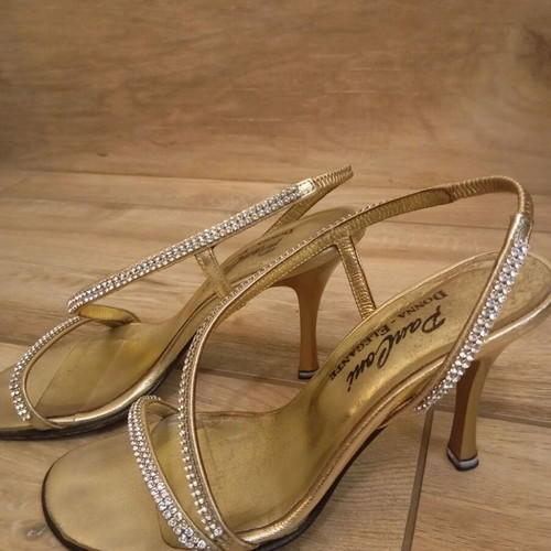 Gold sandals No35 used, 8cm heel, genuine leather