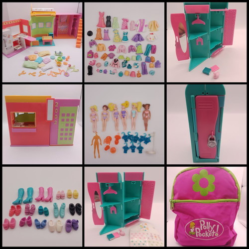 Polly Pocket Mattel collection with backpack, house & dolls
