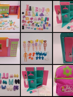 Polly Pocket Mattel collection with backpack, house & dolls