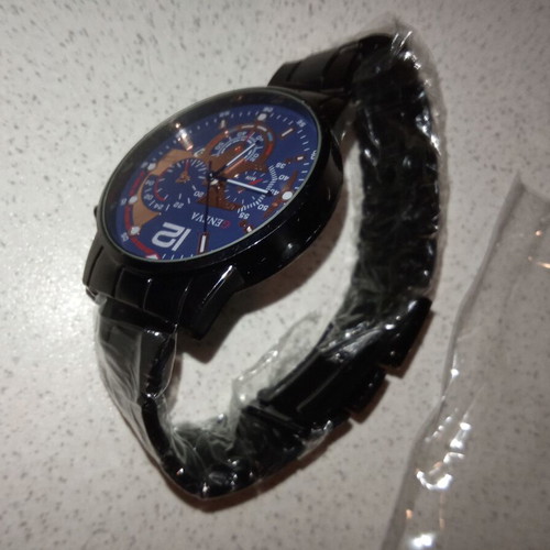 Geneva wristwatch men's new, dark blue and black