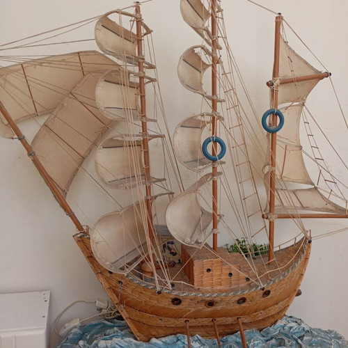 Handmade ship with plaster base and lights used