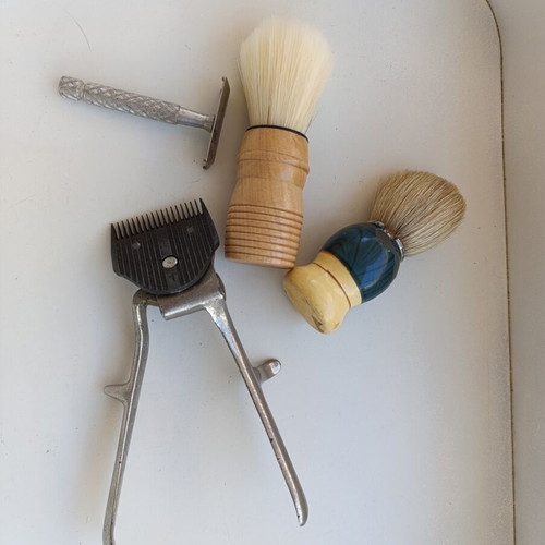 Traditional men's grooming tools used, shaving brush, clipper, safety razor