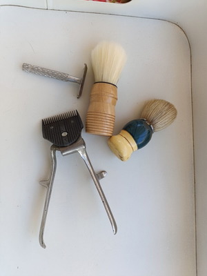 Traditional men's grooming tools used, shaving brush, clipper, safety razor