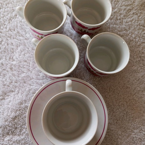 Greek coffee cups used, porcelain set of 5 with saucers
