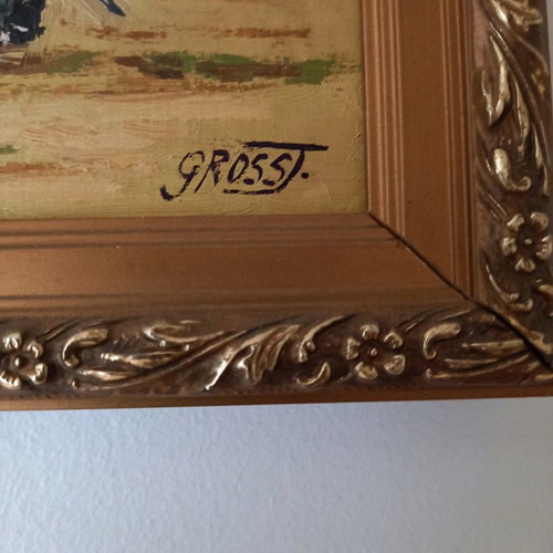 Authentic Hungarian painting with gilded frame by Gross J.