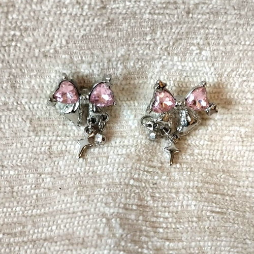 Minimal stud earrings bows with pink crystals and strass new
