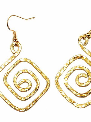 Labyrinth earrings handmade hammered brass new