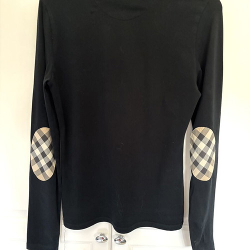 Burberry women's long sleeve top with elbow pattern, black and beige