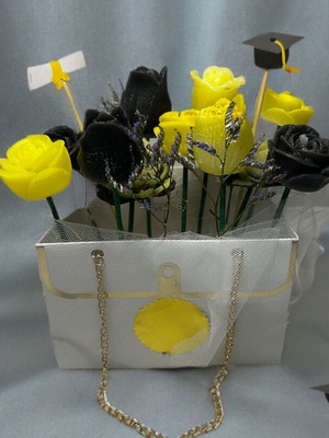 Flower arrangement new in bag planter for graduation