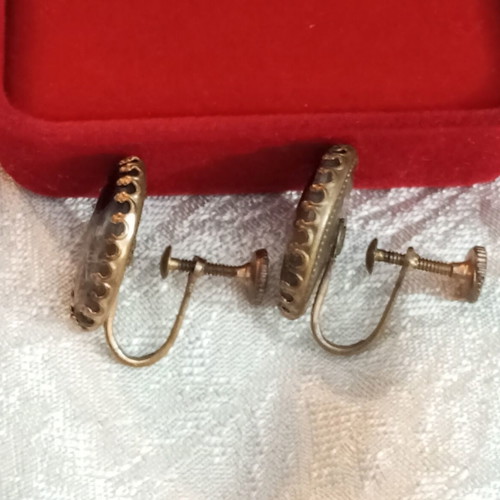 Antique bronze earrings with painted glass, used