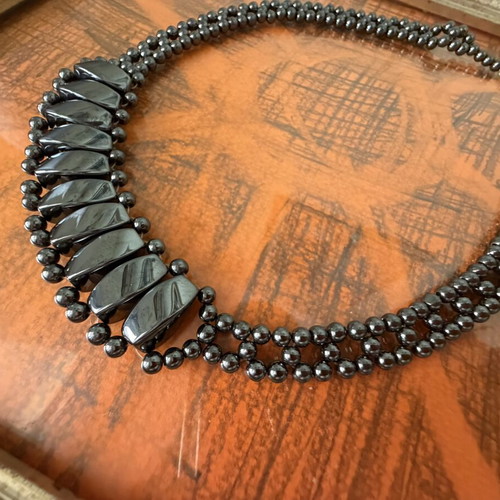 Hematite choker vintage handmade necklace 47 cm