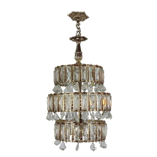 Single ceiling light from 1960 new, metal and crystal