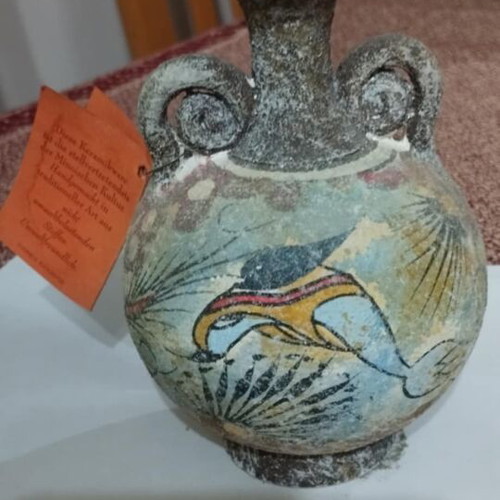 Collectible handmade Cretan vessel like new, museum replica by G. Kritsotaki